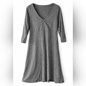 Toad & Co Gray V-Neck Empire Waist Dress Large 3/4 Sleeve Sustainable